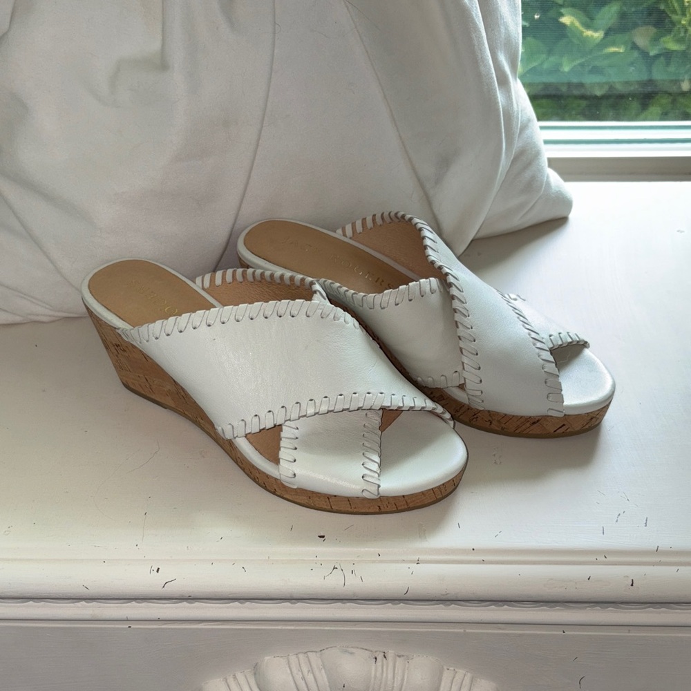Jack Rogers White & Cork Wedge Sandals